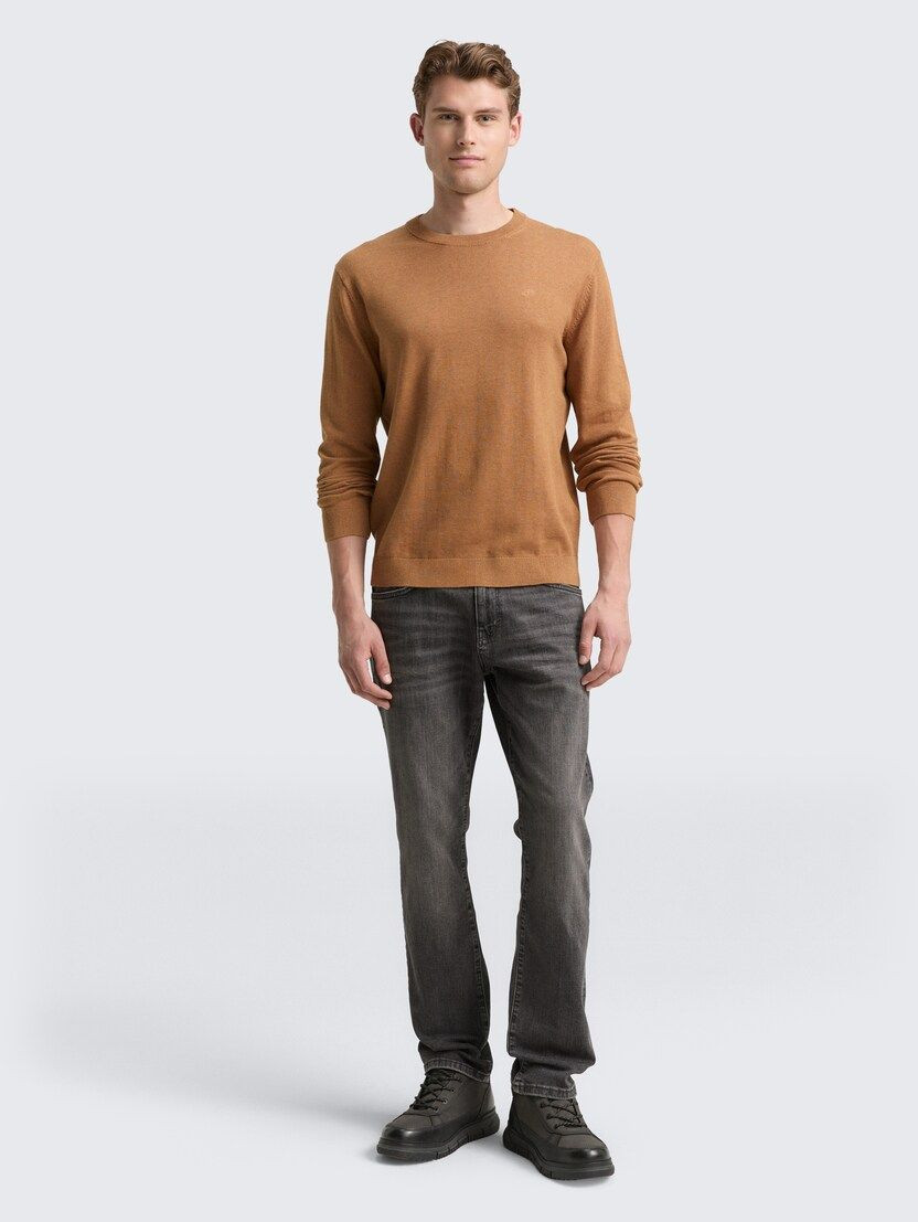 Sweter męski dzianinowy basic brązowy Tom Tailor : Kolor - Brązowy, Rozmiar odzieży - L