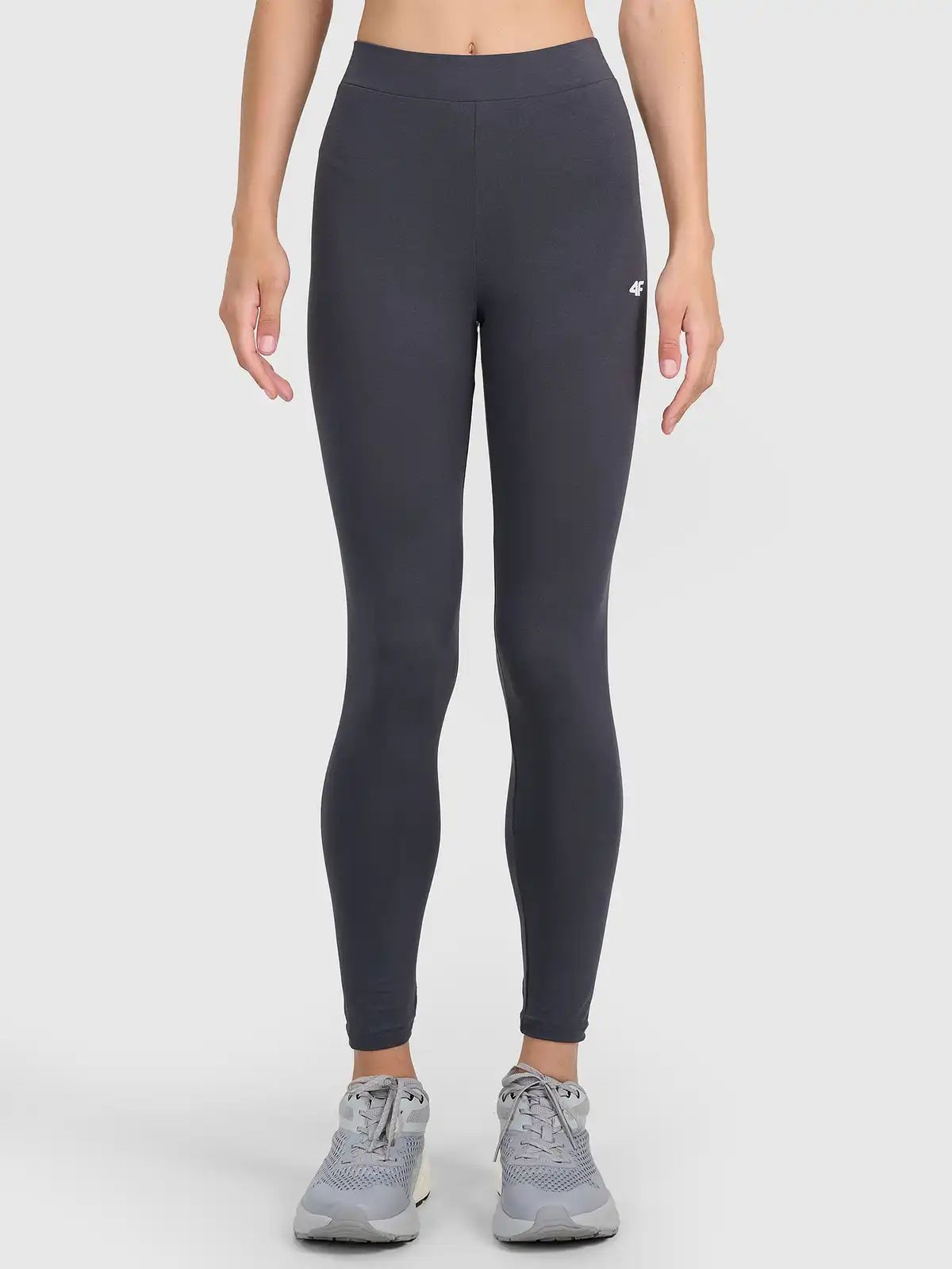 Legginsy treningowe bawełniane damskie szare 4F : Kolor - Szary, Rozmiar odzieży - L