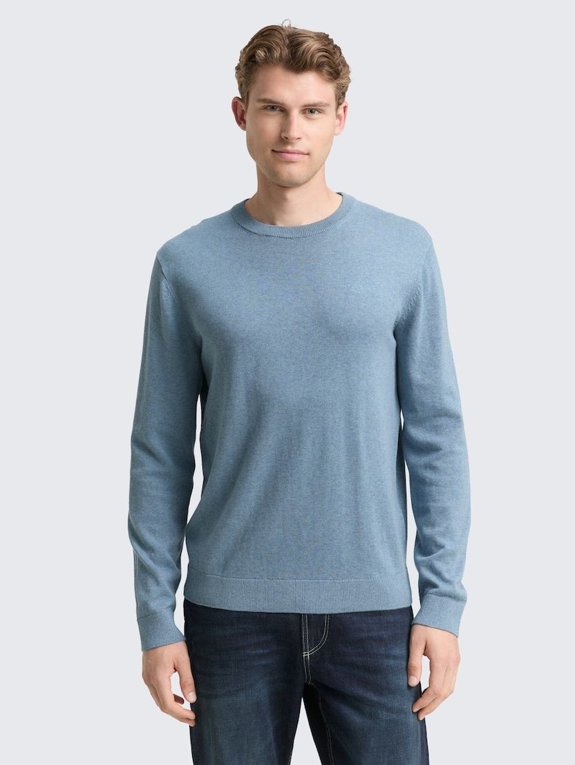 Sweter męski dzianinowy basic niebieski Tom Tailor : Kolor - Niebieski, Rozmiar odzieży - M
