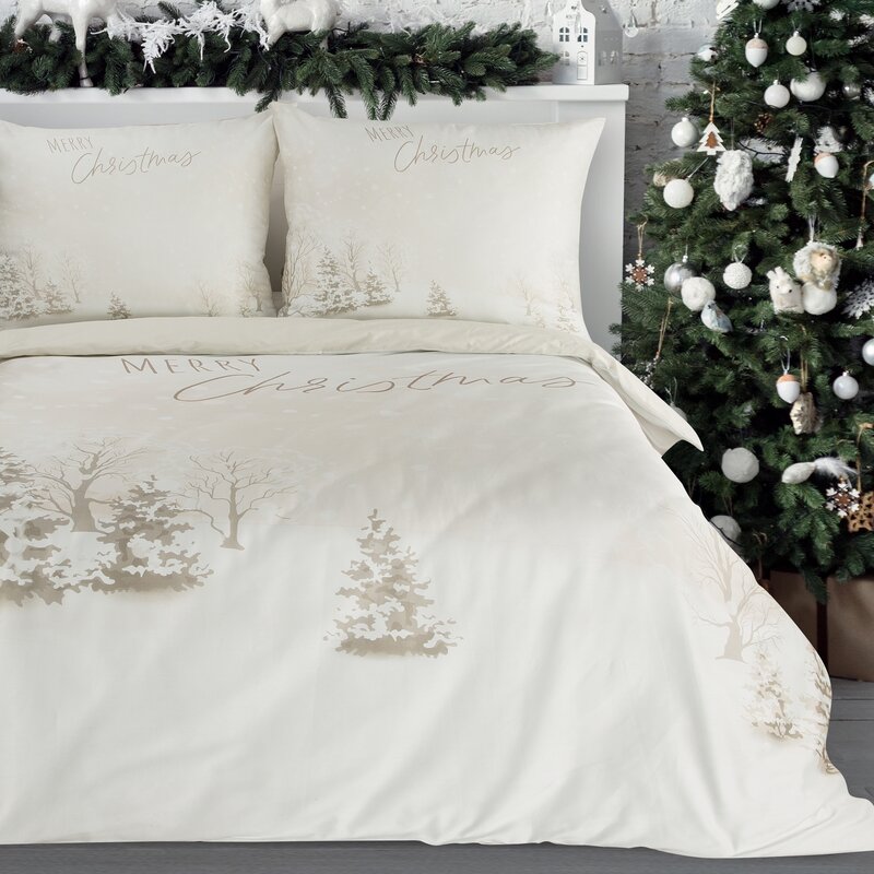 ŚWIĄTECZNY KOMPLET POŚCIELI SNOWFLAKE 160 X 200 CM BEŻOWY