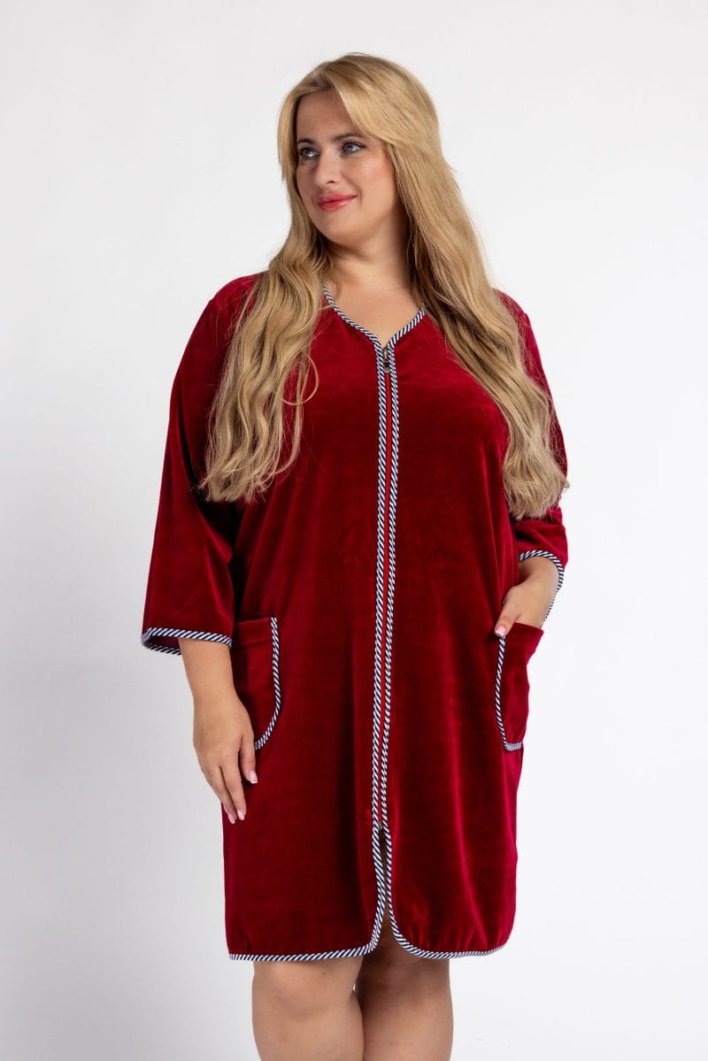 SZLAFROK PODOMKA WELUROWA BORDO KS0022 S-3XL