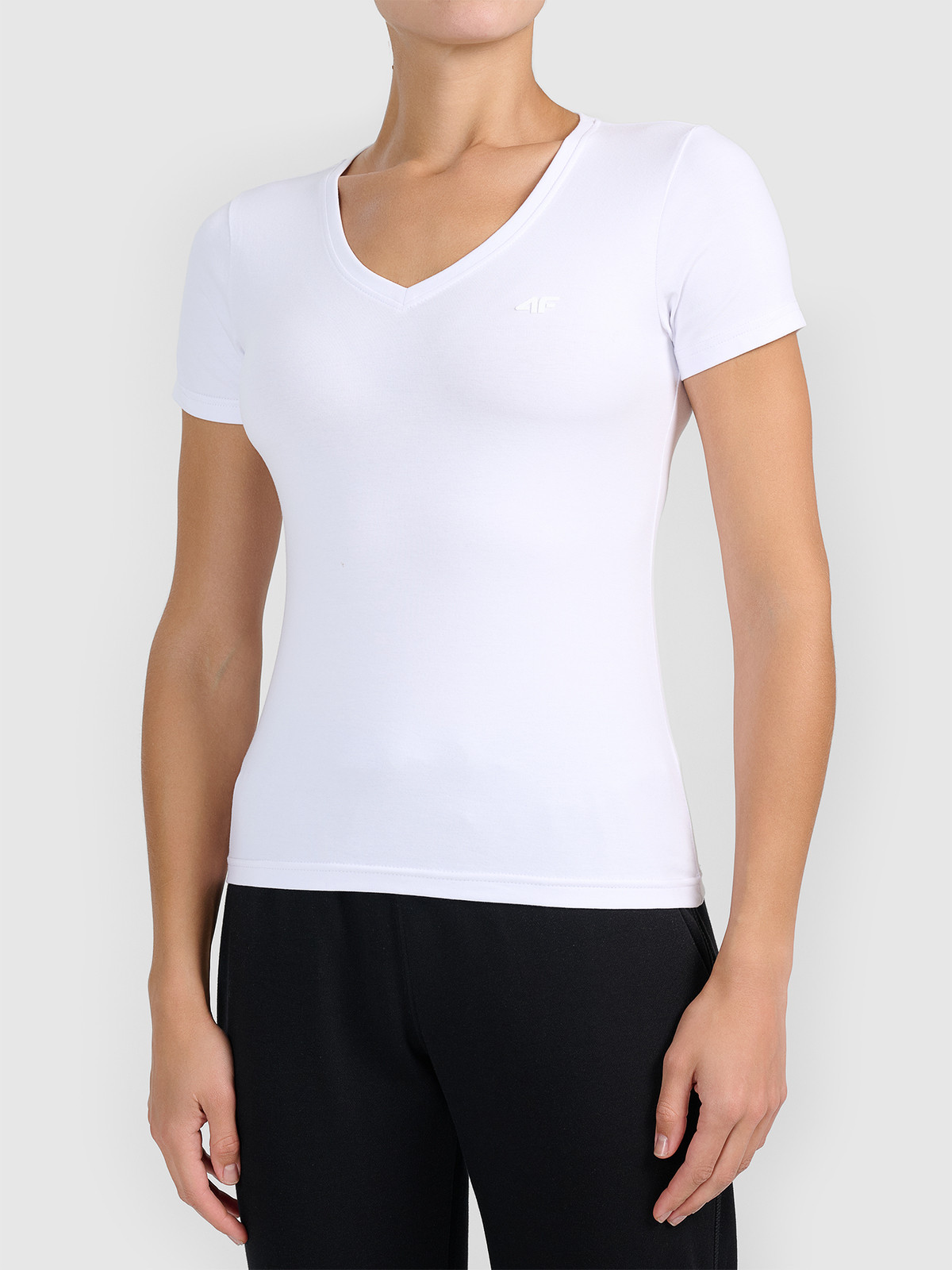 Koszulka t-shirt damska gładka slim biała 4F : Kolor - Biały, Rozmiar odzieży - L