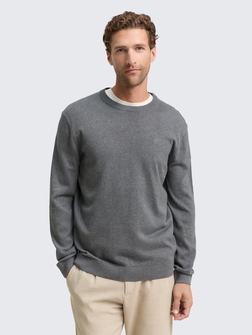 Sweter męski dzianinowy basic szary Tom Tailor : Kolor - Szary, Rozmiar odzieży - M