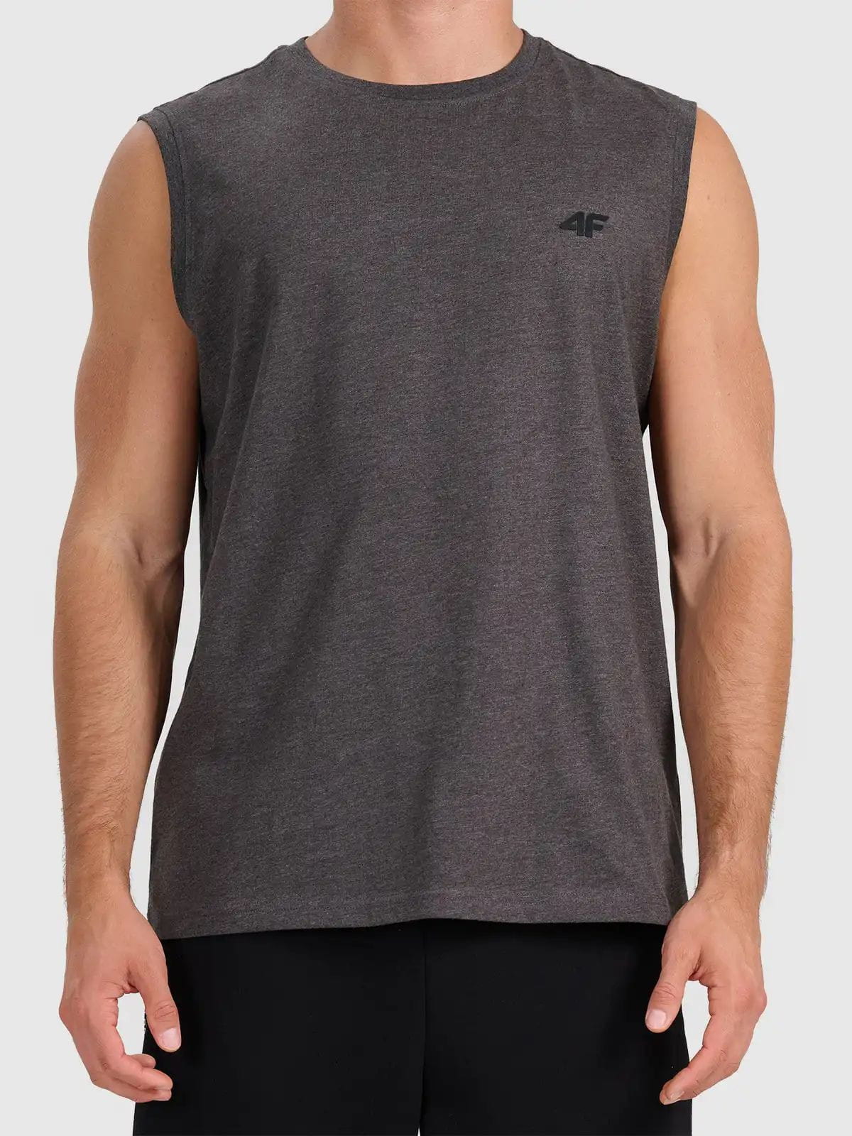 Koszulka t-shirt męski bez rękawków ciemny szary 4F : Kolor - Szary, Rozmiar odzieży - S