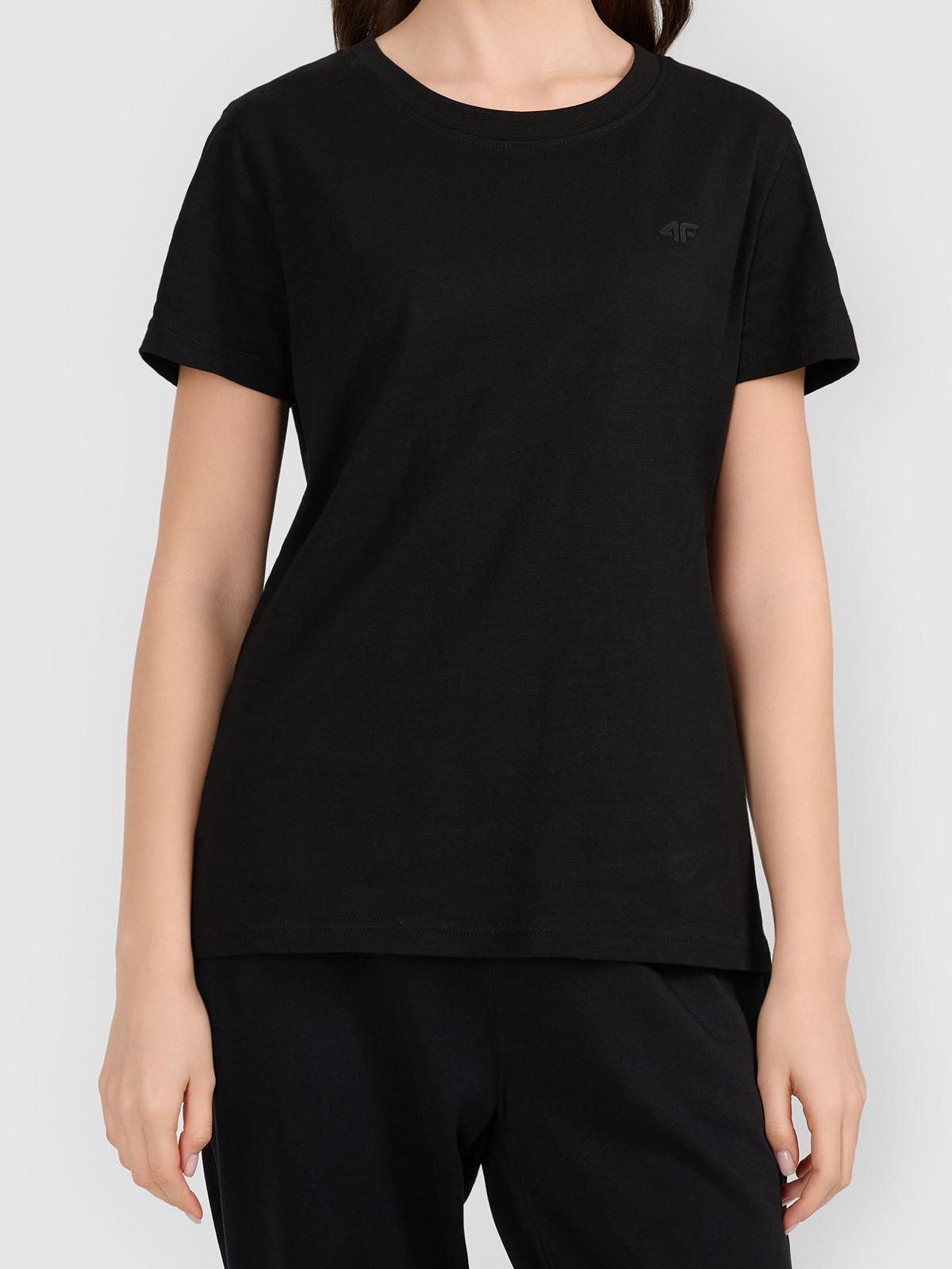 Koszulka t-shirt bawełniany damski czarny 4F : Kolor - Czarny, Rozmiar odzieży - L