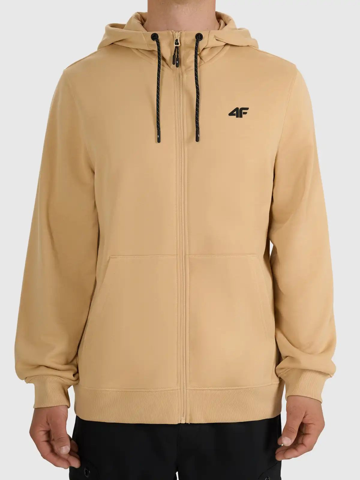 Bluza dresowa z kapturem rozpinana męska beżowa 4F : Kolor - Beżowy, Rozmiar odzieży - 2XL