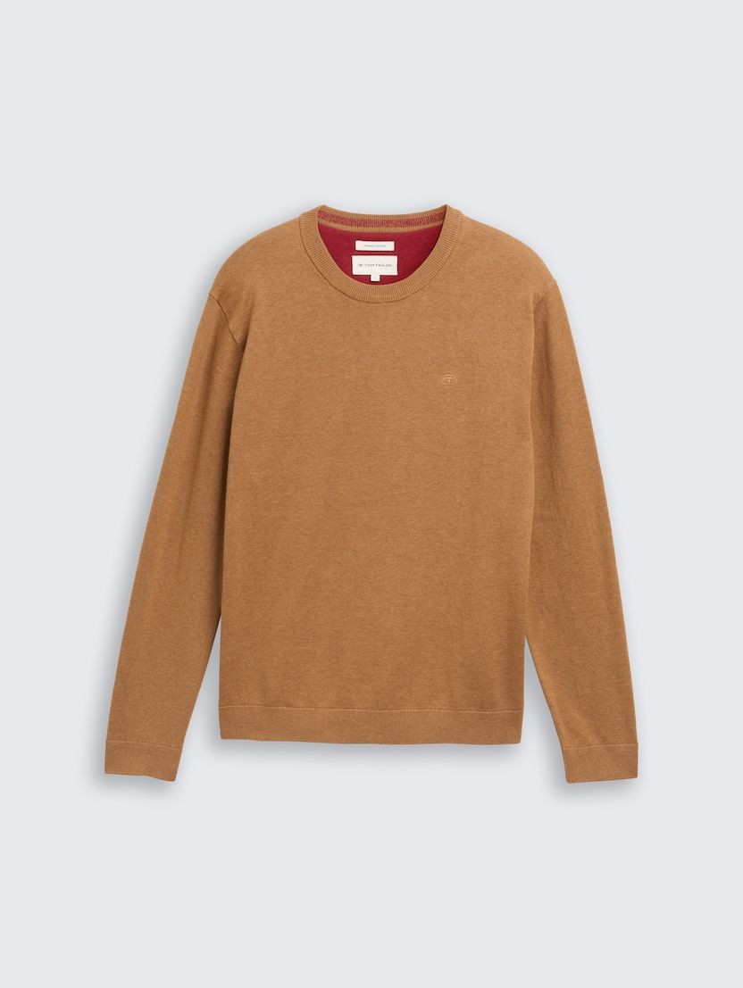Sweter męski dzianinowy basic brązowy Tom Tailor : Kolor - Brązowy, Rozmiar odzieży - 3XL