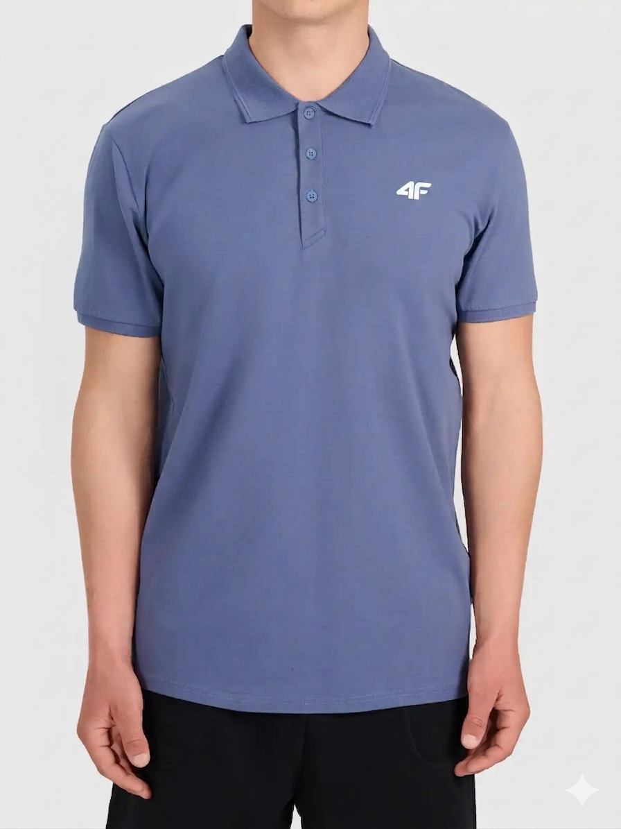 Koszulka t-shirt polo basic męski niebieski 4F : Kolor - Niebieski, Rozmiar odzieży - 2XL